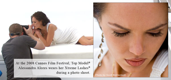At the 2008 Cannes Film Festival, Top Model Alessandra Alores wears her Xtreme Lashes druing a photo shoot.